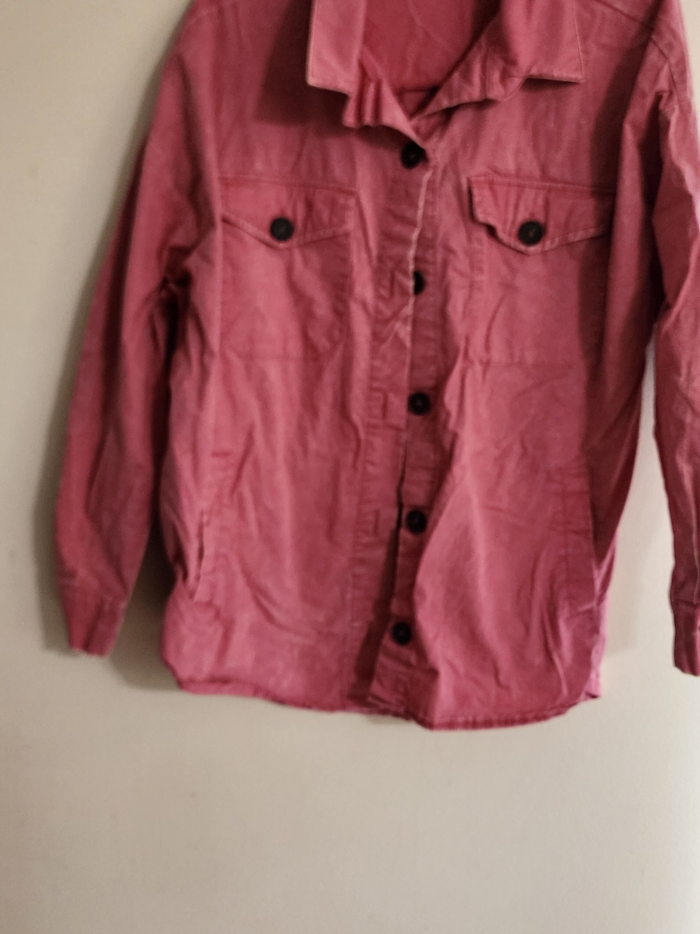 Zenana Vintage Wash Rust Pink Long Sleeve Button-Down Shirt Shacket Size L